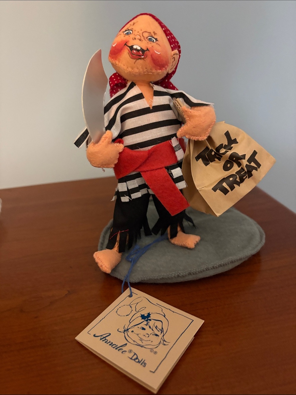 Vintage 1996 ANNALEE Halloween Pirate Trick-or-Treat Figure - Red, Black, White